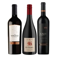 PACK VERTICE GREY RITUAL: Vino Ventisquero Vertice 750cc + Vino Ritual Pinot Noir Orgánico 750cc + Vino Ventisquero Grey Cabernet Sauvignon 750cc