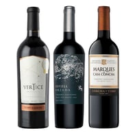 PACK VERTICE - ORZADA - MARQUES: Vino Ventisquero Vértice 750cc + Vino Odfjell Orzada Cabernet Sauvignon 750cc + Vino Marques de Casa Concha Cabernet Sauvignon 750cc