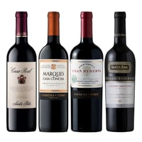 PACK VINOS SPRING (Cabernet): Vino Casa Real Cabernet 750cc + Vino Marques de Casa Concha Cabernet 750cc + Vino Serie Riberas Gran Reserva Cabernet 750cc + Vino Santa Ema Gran Reserva Cabernet Sauvignon 750cc