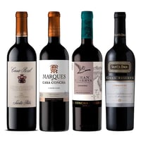 PACK VINOS SPRING (Carmenere): Vino Casa Real Carmenere 750cc + Vino Marques de Casa Concha Carmenere 750cc + Vino Serie Riberas Gran Reserva Carmenere 750cc + Vino Santa Ema Gran Reserva Carmenere 750cc