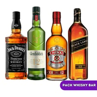 Pack Whisky Bar : Jack Daniels n°7 - Glenfiddich 12 Años - Chivas 12 Años - Johnnie Walker Black Label - 750ml