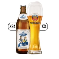 Pack X24 Erdinger Brauhaus Helles Lagerbier 500ml + 3 Vasos