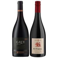 PACK X2 PINOT NOIR [LEYDA, CASABLANCA]: Vino Ventisquero Grey Pinot Noir 750cc + Vino Ritual Pinot Noir Orgánico 750cc