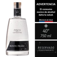 Pisco Monte Fraile Transparente 40° 750 Ml.
