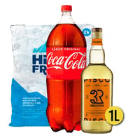 Pisco Tres Erres 35° 1l + Coca Cola Original 3l + Hielo 2kg