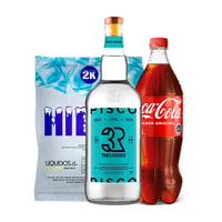 Pisco Tres Erres Transparente 1l + Coca Cola 1.5l + Hielo Liquidos 2kg