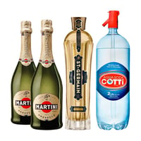 SAINT GERMAIN SPRITZ: 1x Saint Germain Licor de Flores de Sauco 750cc + 2x Espumante Martini Prosecco 750cc + 1x Agua Soda Cotti 2 Litros
