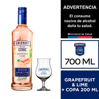 Smirnoff Bitter Citric 25° 700 Ml + Copa 200 Ml.