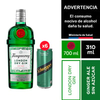 Tanqueray 700 Ml. + Schweppes Ginger Ale Sin Azúcar 6 X 310 Ml.