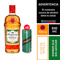 Tanqueray Sevilla 700 Ml.+ Schweppes Ginger Ale Sin Azúcar 6 X 310 Ml.