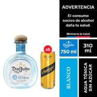 Tequila Don Julio Blanco 750 Ml. + Schweppes Agua Tónica Sin Azúcar 6 X 310 Ml.