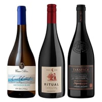 TRIO TARAPACA - CASA SILVA - RITUAL: 1x Vino Tarapacá Etiqueta Negra Cabernet Sauvignon 750cc + 1x Vino Casa Silva Cool Coast Sauvignon Blanc 750cc + 1x Vino Ritual Pinot Noir Orgánico 750cc