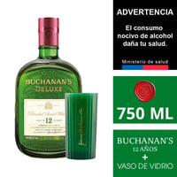 Whisky Buchanan's 12 años 750 ml + vaso de vidrio