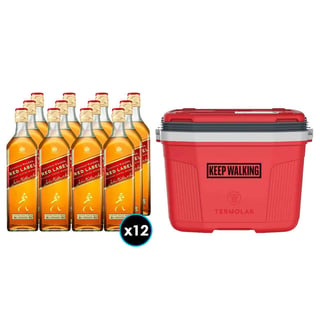 12x Whisky Johnnie Walker Red Label 750cc 40º alc. + Cooler Termolar Rojo 20 litros