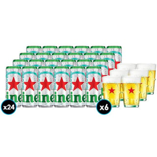 24x Cerveza Heineken Silver lata 470cc + Caja 6 Vasos Vidrio Heineken 350cc
