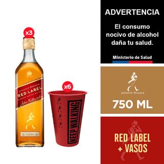 3 Johnnie Walker Red Label 750 Ml. + 6 Vasos