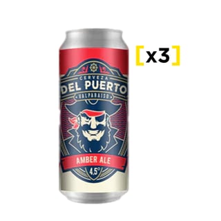 3x Cervezas Del Puerto Amber Ale Lata 473cc