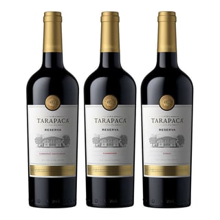 3x Tarapacá Reserva: Vino Tarapacá Reserva Cabernet Sauvignon 750cc + Carmenere 750cc + Syrah 750cc