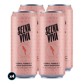 4x Bebida Premium Selva Viva Vodka Pomelo 310cc