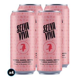 4x Bebida Premium Selva Viva Vodka Sandía Menta 310cc