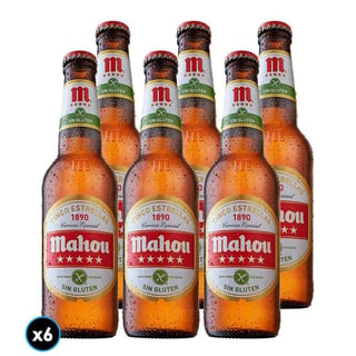 6x Cervezas Mahou Sin Gluten 5 Estrellas Botella 330cc