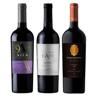 BOOZ CHOICE Nº8 (Carmenere): 1x Vino Aila Heaven Gran Reserva Carmenere 750cc + 1x Vino Caiti Gran Reserva Carmenere 750cc + 1x Vino Chocalan Dama Hermosa Gran Reserva Carmenere 750cc