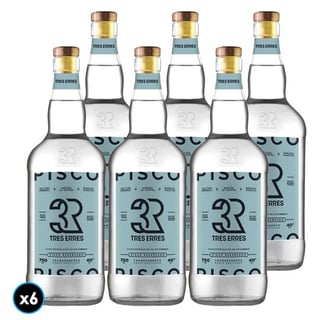 CAJA TRES ERRES  TRANSPARENTE 750cc : 6x Pisco Tres Erres 750cc transparente 40° alc.