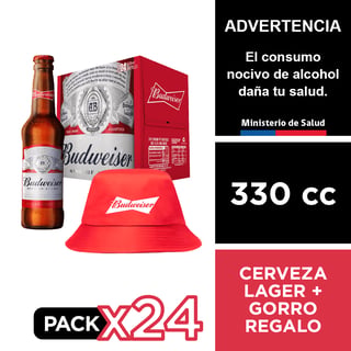 Cerveza Budweiser 5,0° 24 X 330 Cc. + Gorro Regalo