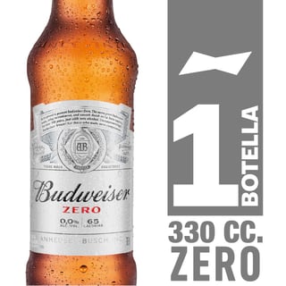 Cerveza Budweiser zero botella 330 cc