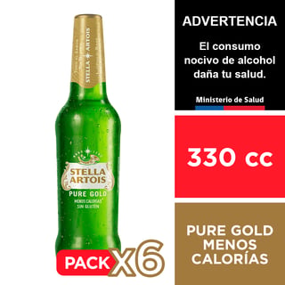 Cerveza Stella Artois Pure Gold 4,3 6 X 330 Cc