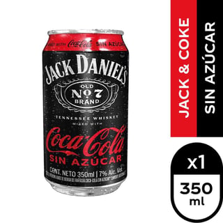 Cóctel Whisky Jack Daniels y coca cola sin azúcar lata 350 ml