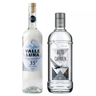 DUO ALTO DEL CARMEN - VALLELUNA: 1x Pisco Alto del Carmen Transparente 750cc 40º alc. + 1x Pisco Valleluna Doble Destilado 750cc 40° alc.
