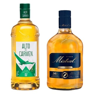 DUO ALTO - MISTRAL: 1x Pisco Alto del Carmen 35 grados 1 Litro + 1x Pisco Mistral Añejado 1 Litro 35º alc.