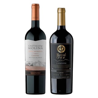 DUO CARMENERE (Gran Reserva) N°2: 1x Vino Castillo de Molina Gran Reserva Carmenere 750cc + 1x Vino Royal One Gran Reserva Carmenere 750cc
