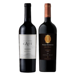 DUO CARMENERE (Gran Reserva): Vino Caiti Gran Reserva Carmenere 750cc + Vino Chocalan Dama Hermosa Gran Reserva Carmenere 750cc