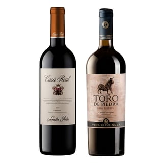 DUO CASA REAL -  TORO DE PIEDRA: Vino Casa Real Carmenere 750cc + Vino Toro de Piedra Cabernet Sauvignon 750cc