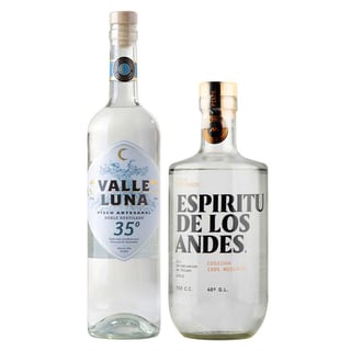 DUO PISCOS TRANSPARENTES N°2: 1x Pisco Valleluna Doble Destilado 750cc 35º alc. + 1x Pisco Espíritu de los Andes 750cc