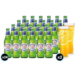 [Exp 30 jul] 24x Cerveza Peroni Nastro Azzurro Botella 330cc + 2x Vaso Schop Peroni