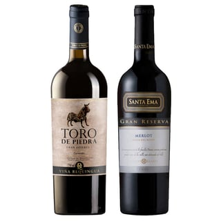 GRAN DUO TORO DE PIEDRA - SANTA EMA: 1x Vino Toro de Piedra Carmenere 750cc + 1x Vino Santa Ema Gran Reserva Merlot 750cc