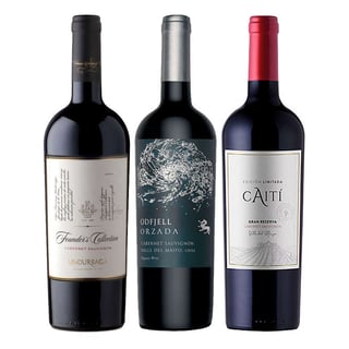 GRAN TRIO CABERNET SAUVIGNON: Vino Undurraga Founders Collection Cabernet Sauvignon 750cc + Vino Odfjell Orzada Cabernet Sauvignon 750cc + Vino Caiti Gran Reserva Cabernet Sauvignon 750cc