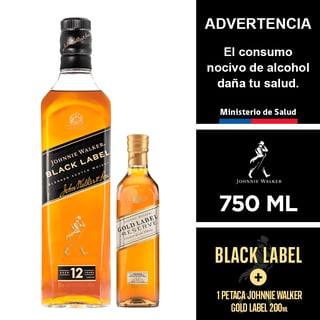Johnnie Walker Black Label 750 Ml. + Petaca Johnnie Walker Gold 200 Ml.