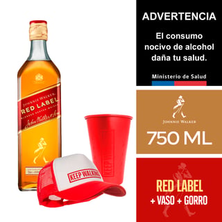 Johnnie Walker Red Label 750 Ml. + Vaso Y Gorro
