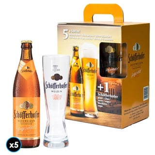 Kit 5 Cervezas Schofferhofer Hefeweizen Botella 500cc + Vaso Schop