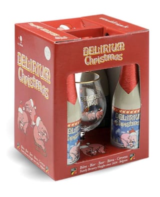 KIT DELIRIUM CHRISTMAS: 4x Cerveza Delirium Christmas en Botella 330cc + Copa Delirium