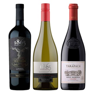 PACK 1865 TARAPACÁ: 1x Vino 1865 Old Vines Cabernet Sauvignon 750cc + 1x Vino 1865 Sauvignon Blanc 750cc + 1x Vino Tarapacá Gran Reserva Carmenere 750cc