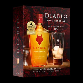 Pack 1 Pisco Diablo 35° 700 cc + Vaso