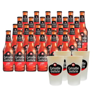 Pack 24 Cerveza Estrella Galicia Lager 330cc + 4 Vasos