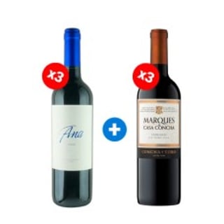 Pack 3 Botellas Casa Bauza Ana Carmenere + 3 Botellas Marques de Casa Concha Carmenere ($7.990c/u)