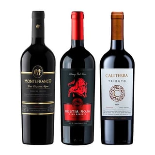 PACK 3 CARMENERE (Gran Reserva): Vino MonteFranco Gran Etiqueta Negra Carmenere 750cc + Vino Bestia Roja Gran Reserva Carmenere 750cc + Vino Caliterra Tributo Carmenere 750cc