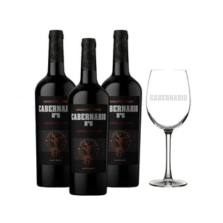 Pack 3x Vino Cabernario Cabernet Sauvignon 750 cc + Copa Premium 360cc